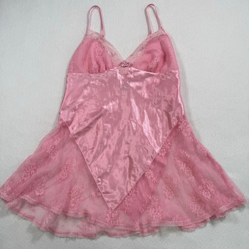 Vintage Frederick's of Hollywood pink babydoll slip lace nightgown medium